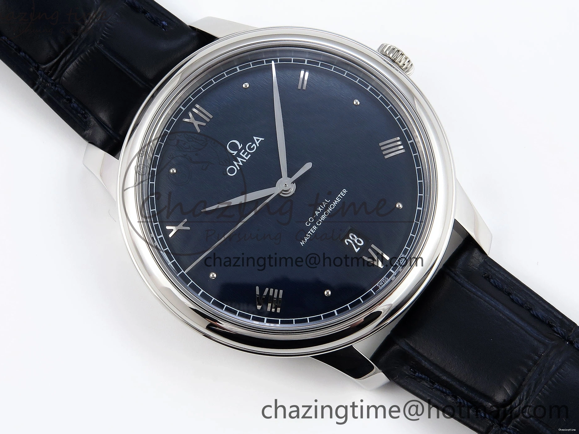 0208 Soft De Ville Date SS MKF 1:1 Best Edition Blue Dial Roman Marker on Black Leather Strap A 7745